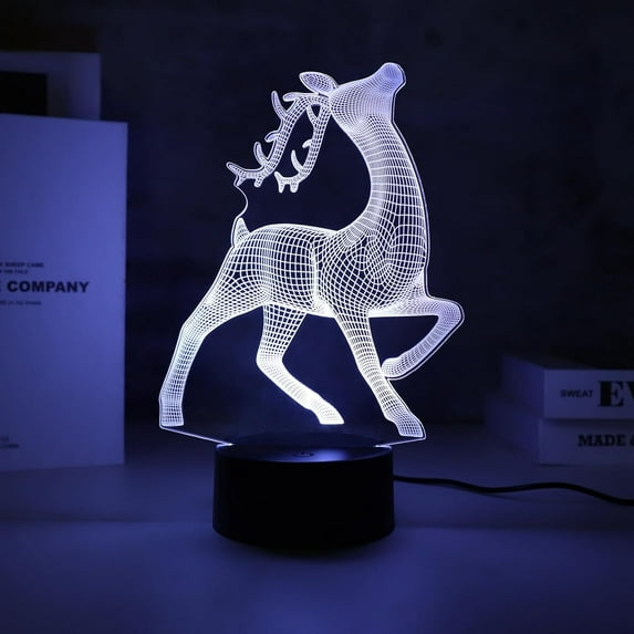 YSITIANNA 3D Illusion Night Light, Elk LED Desk Lamp & 7 Color Change Decor Nightlight, Bedroom Decorations Bedside Lamp, Birthday Christmas Gifts for Man Teens Boys Girls Kids STNL#2926