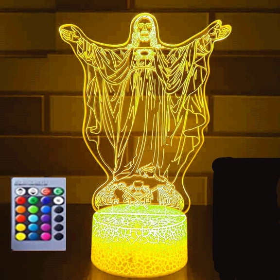YSITIANNA 3D Jesus Cross Night Light Lamp Illusion Night Light 16 Color Changing Table Desk Decoration Lamps Gift with Acrylic Flat ABS Base USB Cable Toy STNL#1928