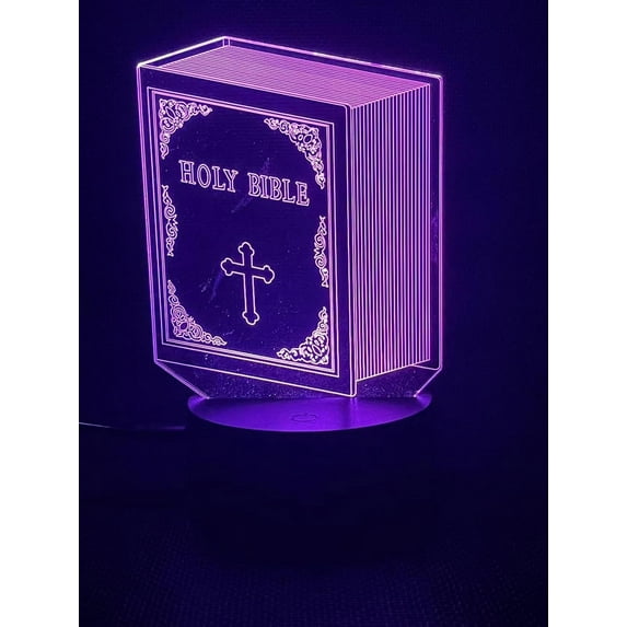 YSITIANNA 3D Lamp The Holy Bible，Exquisite Gift The Bible 3D Optical Illusion LED lamp Bedside Decor - 7 Colors Changing LED Lamps Birthday Gifts for Christian and Church Room Decor STNL#2749