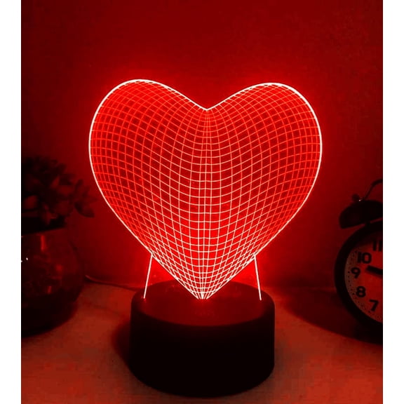 YSITIANNA 3D Love Heart Night Light led Lamp Illusion 7 Color Changing Touch Switch Table Desk Decoration Lamps Birthday Gift Acrylic Base USB Cable Toy STNL#1838