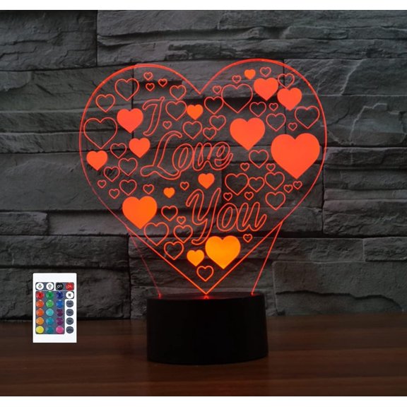 YSITIANNA 3D Love Heart Valentine's Day Remote Control 16 Color Night Lights Illusion Acrylic LED Birthday Gifts STNL#2622