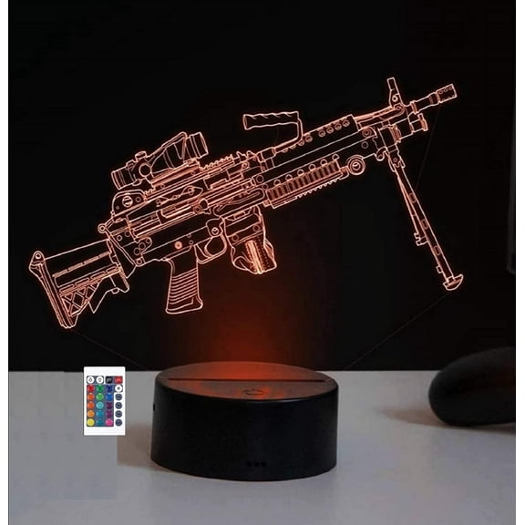 YSITIANNA 3D Machine Gun Remote Control 16 Color Night Lights Illusion Acrylic LED Table Bedside Lamp Children Bedroom Desk Decor Birthday Christmas Gift Toy for Kids STNL#2562