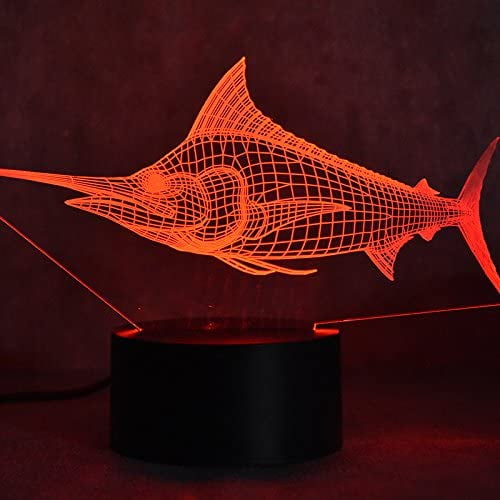 YSITIANNA 3D Marlin Fish LED Night Light Remote Control Power Touch ...