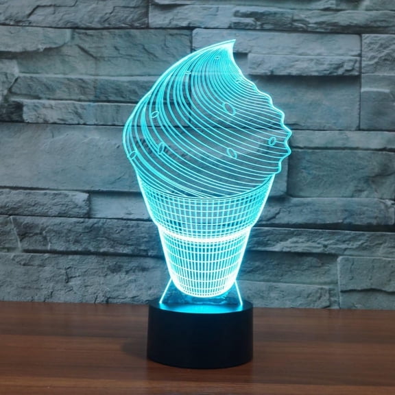 YSITIANNA 3D New Ice Cream Gift Acrylic lamp Night Light Remote Control Power Touch Switch Table Desk Optical Illusion Lamps 16 Color Changing Lights Home Decoration Xmas Birthday Gift STNL#4614