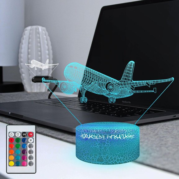 YSITIANNA 3D Night Light 16 Color Change Illusion USB Touch Remote Control Airplane Pilot Aircraft Helicopter Fighter Boy Gift Portable Decoration Living Room Nursery Lamp Glow with Stand STNL#3058