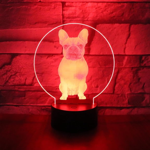 YSITIANNA 3D Optical Illusion Night Light Bedroom Home Office Decoration 7 Colors Changing Touch Control Birthday Christmas Gifts (French Bulldog Shape) STNL#3046
