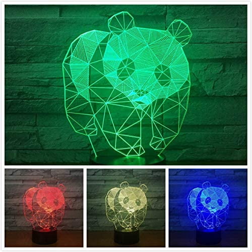 YSITIANNA 3D Panda Night Light Animal Table Desk Optical Illusion Lamps 7 Color Changing Lights LED Table Lamp Xmas Home Love Birthday Children Kids Decor Toy Gift STNL#3531