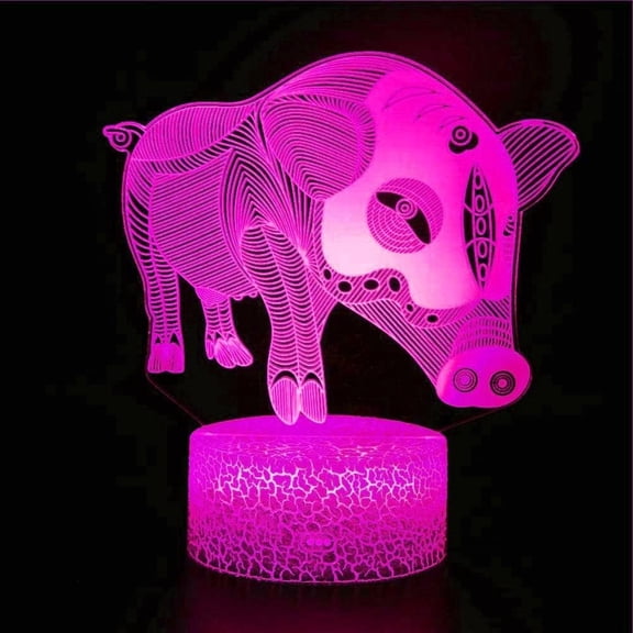 YSITIANNA 3D Pig Night Light led Lamp Illusion 7 Color Changing Touch Switch Table Desk Decoration Lamps Birthday Gift Acrylic Base USB Cable Toy STNL#1942