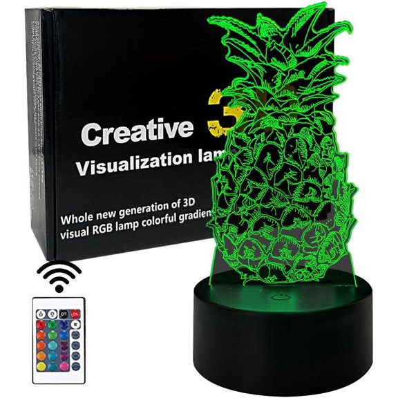 YSITIANNA 3D Pineapple Illusion Night Light,7 Colors Auto Gradual Changing USB Powered LED Lights with Touch Switch and Remote,Home Decoration STNL#1272
