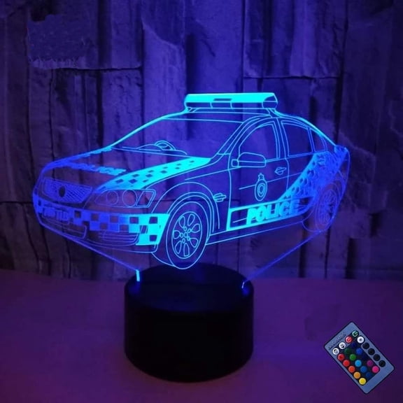 YSITIANNA 3D Police Car Night Light 16 Colors Changing USB Power Remote Control Touch Switch Decor Lamp Optical Illusion Lamp LED Table Desk Lamp STNL#4662