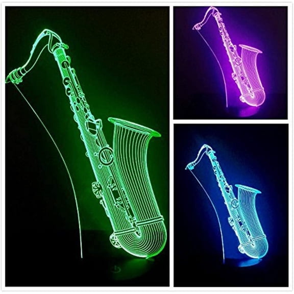 YSITIANNA 3D Saxophone Night Light Music note 7 Color Change LED Table Desk Lamp Acrylic Flat ABS Base USB Charger Home Decoration Toy Birthday Kid Children Gift STNL#1496