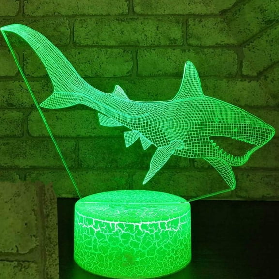 YSITIANNA 3D Shark Fish Night Light Lamp Illusion Led 7 Color Changing Touch Switch Table Desk Decoration Lamps Acrylic Flat ABS Base USB Cable Toy (Bus) STNL#1685