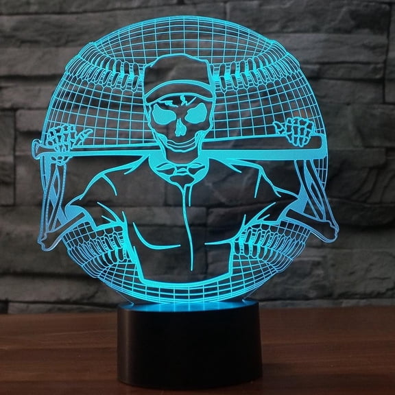 YSITIANNA 3D Skull Baseball Player Night Light Table Desk Optical Illusion Lamps 7 Color Changing Lights LED Table Lamp Xmas Home Love Birthday Children Kids Decor Toy Gift STNL#3679