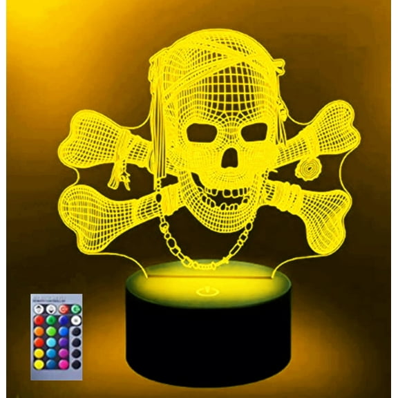 YSITIANNA 3D Skull Night Light Lamp Illusion Night Light 16 Color Changing Table Desk Decoration Lamps Gift Acrylic Flat ABS Base USB Cable Toy STNL#1919