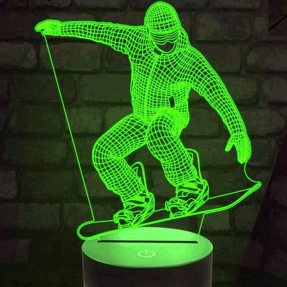 YSITIANNA 3D Snowboarding Ice Hockey Night Light Lamp Illusion Led 7 Color Changing Touch Switch Table Desk Decoration Lamps Acrylic Flat ABS Base USB Cable Toy (Bus) STNL#1880