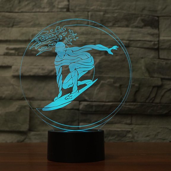 YSITIANNA 3D Surfing Surf Night Light Table Desk Optical Illusion Lamps 7 Color Changing Lights LED Table Lamp Xmas Home Love Birthday Children Kids Decor Toy Gift STNL#3254