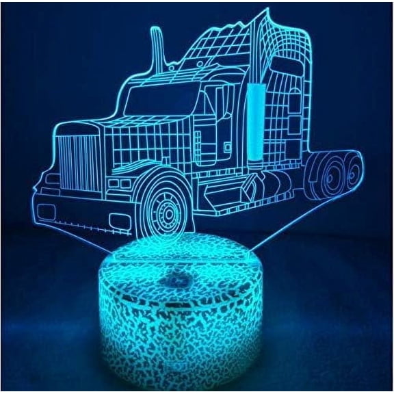 YSITIANNA 3D Truck Tractor Car Night Light Lamp Illusion Night Light 7 Color Changing Touch Switch Table Desk Decoration Lamps Acrylic Flat ABS Base USB Cable Toy (Bus) STNL#1779