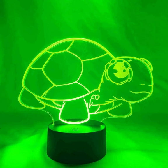 YSITIANNA 3D Turtle Night Light Lamp Illusion 7 Color Changing Touch Switch Table Desk Decoration Lamps Acrylic Flat ABS Base USB Cable Birthday Gift Toys STNL#1707