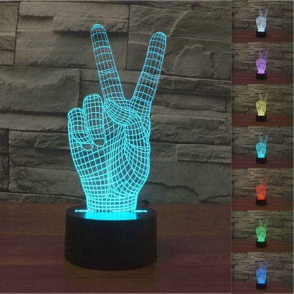YSITIANNA 3D Victory Sign Hand 3D Night Light 7 Color Change LED Table Lamp Xmas Toy Gift STNL#4428