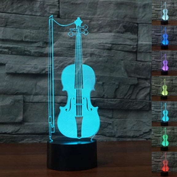 YSITIANNA 3D Violin Guitar Night Light Music Note Desk Optical Illusion Lamps 7 Color Changing Lights LED Table Lamp Xmas Home Love Birthday Children Kids Decor Toy Gift STNL#3518