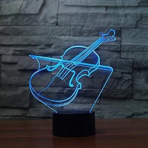 YSITIANNA 3D Violin Night Light USB Power Touch Switch LED Decor Table Desk Optical Illusion Lamps 7 Colors Changing Lights Brithday Room Decoration STNL#2555
