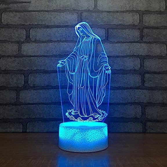YSITIANNA 3D Virgin Mary Night Light led Lamp Illusion 7 Color Changing Touch Control Table Desk Decoration Lamps Birthday Gift Acrylic Base USB Cable Toy STNL#1438