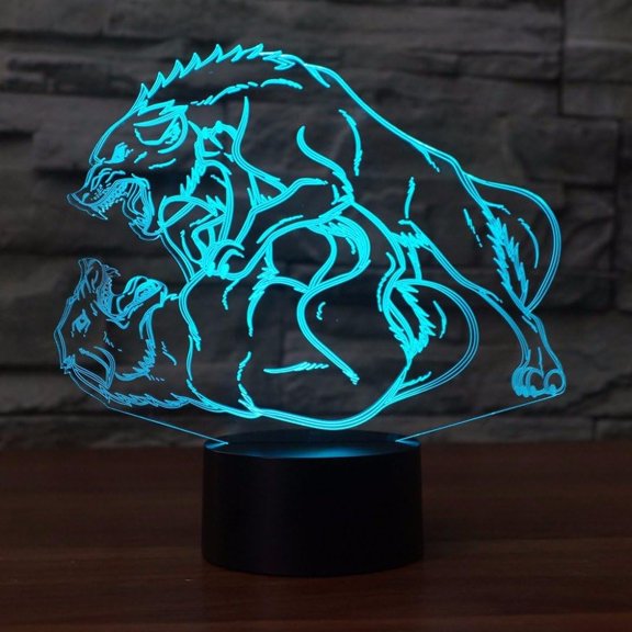 YSITIANNA 3D Wolf Animal Night Light Lamp Illusion 7 Color Changing Touch Switch Table Desk Decoration Lamps Led Christmas Gift with Acrylic Flat ABS Base USB Cable Toy STNL#2347