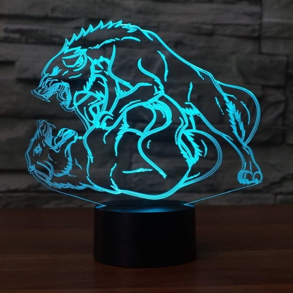 YSITIANNA 3D Wolf Animal Night Light Table Desk Optical Illusion Lamps 7 Color Changing Lights LED Table Lamp Xmas Home Love Birthday Children Kids Decor Toy Gift STNL#3677