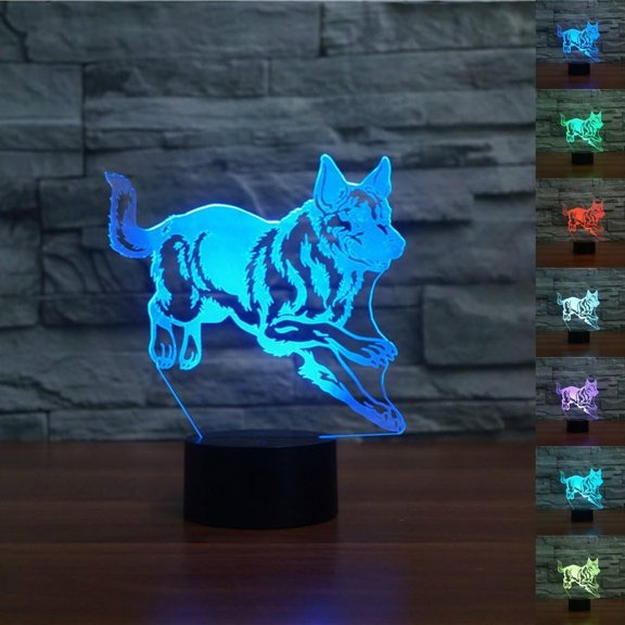 YSITIANNA 3D Wolf Dog Animal Night Light Touch Switch Decor Table Desk Optical Illusion Lamps 7 Color Changing Lights LED Table Lamp Xmas Home Love Birthday Children Kids Decor Toy Gift STNL#3553