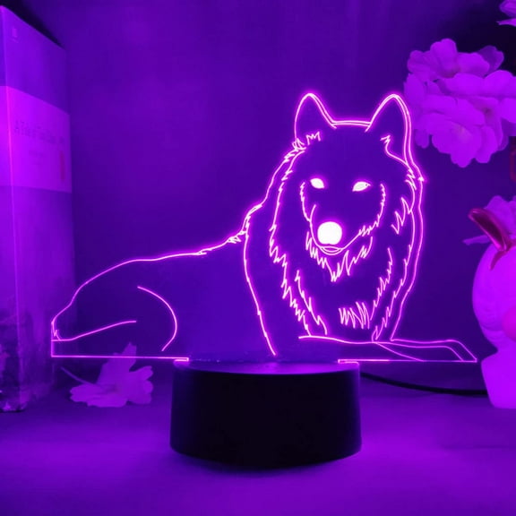 YSITIANNA 3D Wolf Dog Night Light Lamp Illusion Night Light 7 Color Changing Touch Switch Table Desk Decoration Lamps Gift Acrylic Flat ABS Base USB Cable Toy STNL#2254