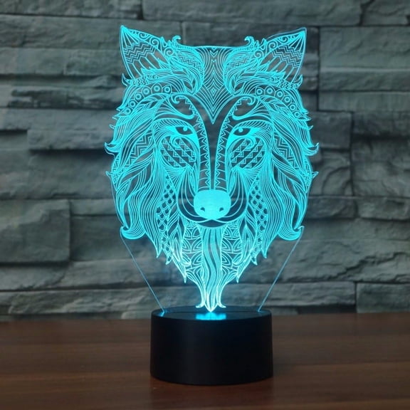 YSITIANNA 3D Wolf Night Light Dog Animal Table Desk Optical Illusion Lamps 7 Color Changing Lights LED Table Lamp Xmas Home Love Birthday Children Kids Decor Toy Gift STNL#3734
