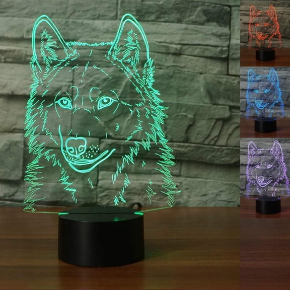 YSITIANNA 3D Wolf Night Light Dog Animal Table Desk Optical Illusion Lamps 7 Color Changing Lights LED Table Lamp Xmas Home Love Birthday Children Kids Decor Toy Gift STNL#3733