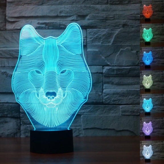 YSITIANNA 3D Wolf Night Light Dog Animal Touch Switch Table Desk Optical Illusion Lamps 7 Color Changing Lights LED Table Lamp Xmas Home Love Birthday Children Kids Decoration Toy Gift STNL#3691