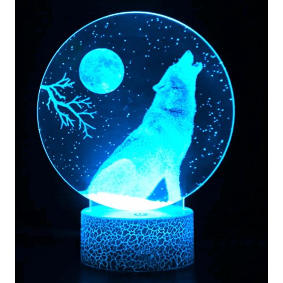 YSITIANNA 3D Wolf Night Light Lamp Illusion 7 Color Changing Table Desk Decoration Lamps Gift Acrylic Flat ABS Base USB Cable Toy STNL#1392