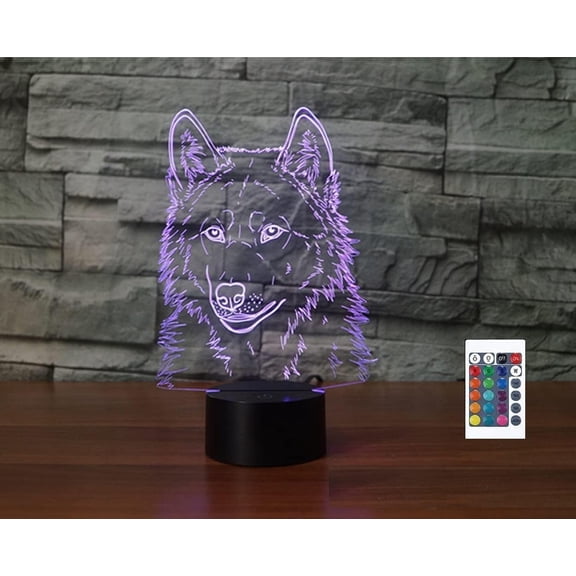 YSITIANNA 3D Wolf Remote Control 16 Color Night Lights Illusion Acrylic LED Table Bedside Lamp Children Bedroom Desk Decor Birthday Christmas Gift Toy for Kids STNL#2715
