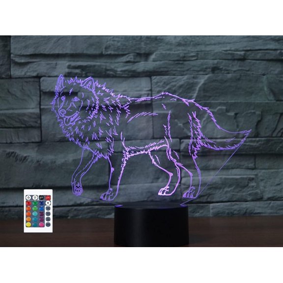 YSITIANNA 3D Wolf Remote Control 16 Color Night Lights Illusion Acrylic LED Table Bedside Lamp Children Bedroom Desk Decor Birthday Gifts Toy for Kids STNL#2575