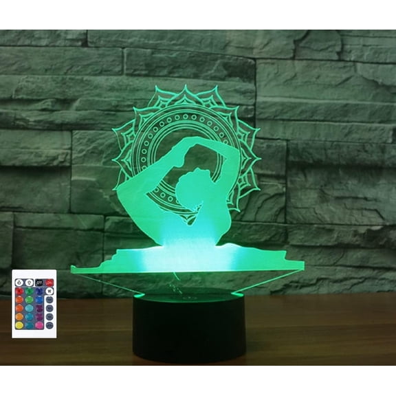 YSITIANNA 3D Yoga Remote Control 16 Color Night Lights Illusion Acrylic LED Table Bedside Lamp Children Bedroom Desk Decor Birthday Gifts Toy for Kids STNL#2642