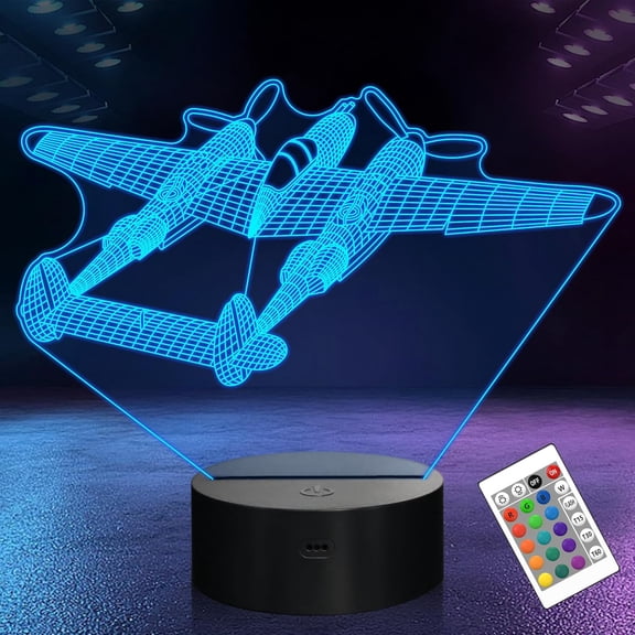 YSITIANNA Airplane Model Gifts for Boys Men Pilot,16 Colors Airplane Night Light for Aviation Lovers Room Decor, P-38 Lightning Fighter Plane 3D Illusion Lamp for Kids Xmas Gifts STNL#4376