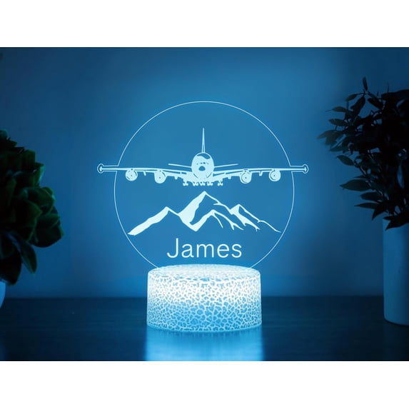 YSITIANNA Airplane Night Light 3D Illusion Lamp Night Stand Lights, Airplane Mountain Table Lamp Small Night Lamps Bedside Lamps with USB Cable, Airplane Decor Birthday Christmas Gifts for STNL#2438