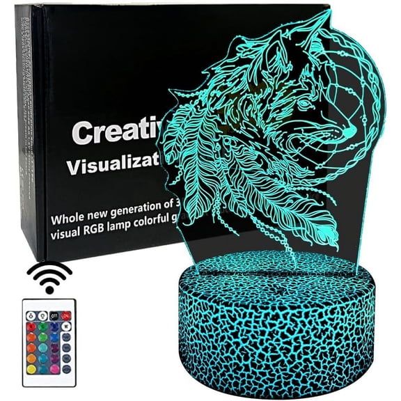 YSITIANNA Animals Wolf 3D Night Light, 7 LED Colors Changing Touch Control & Remote Control, Desk Lamps for Men Friends Family Room Decoration STNL#1261