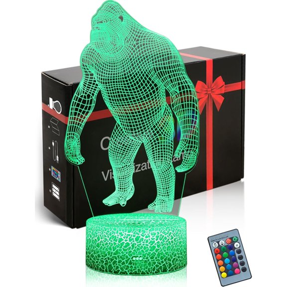 YSITIANNA Ape Gorilla Shape 3D Mood Lamp Illusion 16 Colors Change Monkey Night Light with Remote, Gifts for Holiday, Home Bedrom Room Decor Table Lamp STNL#4216