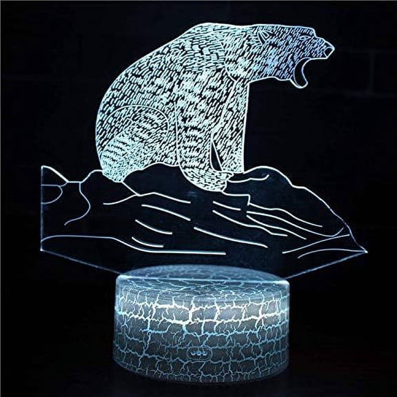 YSITIANNA Bear 3D Lamp Colorful LED Illusion Night Light Touch Remote 3D Desktop Desk Table Lamp Birthday Christmas Gifts for Kids (Crack Base with Remote, Polar Bear-2) STNL#4896