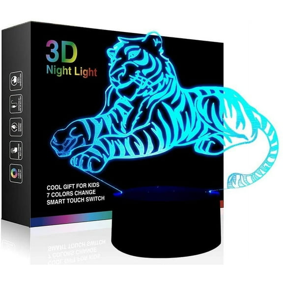 YSITIANNA Christmas Gift Tiger 3D Illusion Lamp Night Light, 7 Color Changing Touch Switch Table Desk Decoration Lamps Birthday Present Xmas Toys Gifts for Tiger Fans Lover STNL#3907