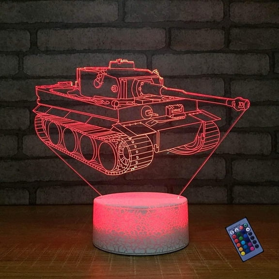 YSITIANNA Creative 3D Tank Night Light 16 Colors Changing USB Power Remote Control Touch Switch Decor Lamp Optical Illusion Lamp LED Table Desk Lamp STNL#4693