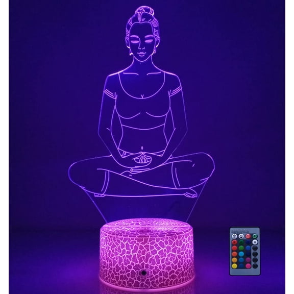 YSITIANNA Creative 3D Yoga Meditation Night Light 16 Colors Changing USB Powered Remote Control Touch Switch Decor Lamp Optical Illusion Lamp LED Table Desk Lamp STNL#4668