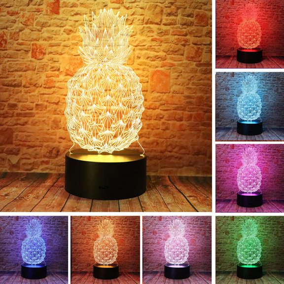 YSITIANNA Cute Fruit Pineapple 3D LED Visual Rquite Ananas Sleeping Night Light with Remote 16 Colors Bedroom Decor Table Lamp Birthday Gifts for Kids STNL#3023