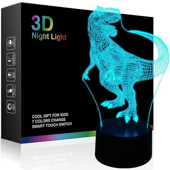 YSITIANNA Dinosaur 3D Night Light Lamp Jurassic Tyrannosaurus T-Rex LED Lamps Baby Nursery Nightlight Kids' Room Home Dcor Xmas Birthday Toys Gifts 7 Color Changing STNL#3908
