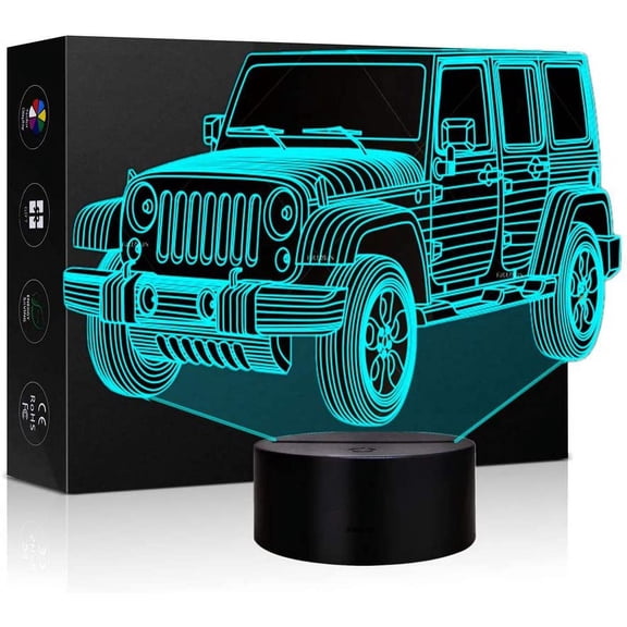 YSITIANNA Jeep Car Gifts Night Lights for Kids Birthday Gift 3D Illusion Lamp Optical Desk Table Touch Nursery Party Western Children Bedroom Decor 7 Color Change USB Car Toy for Boys Room STNL#2811