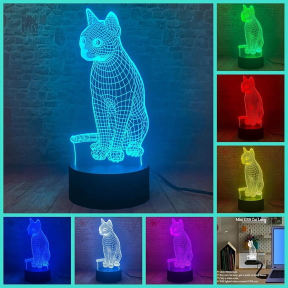 YSITIANNA Kawaii Cat Night Light, Cute 3D Kitten Figurines Illusion Light for Kids,16 Colors Change LED Desk Bedside Lamp,Remote Control RGB Table Lamp,Touch Lamps for Living STNL#4463