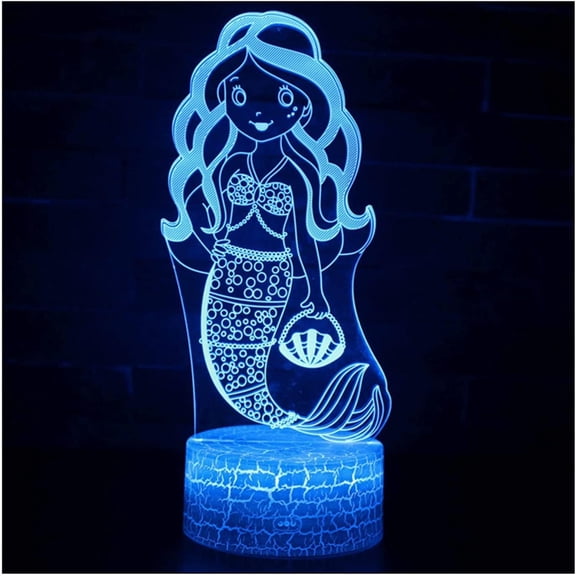 YSITIANNA Mermaid 3D LED Optical Illusion Acrylic Night Light with Remote Control 7 Color Changes Dimmable USB Powered Bedroom Decorative Desk Lamp Birthday Christmas Gift for Kids, Girls STNL#4726